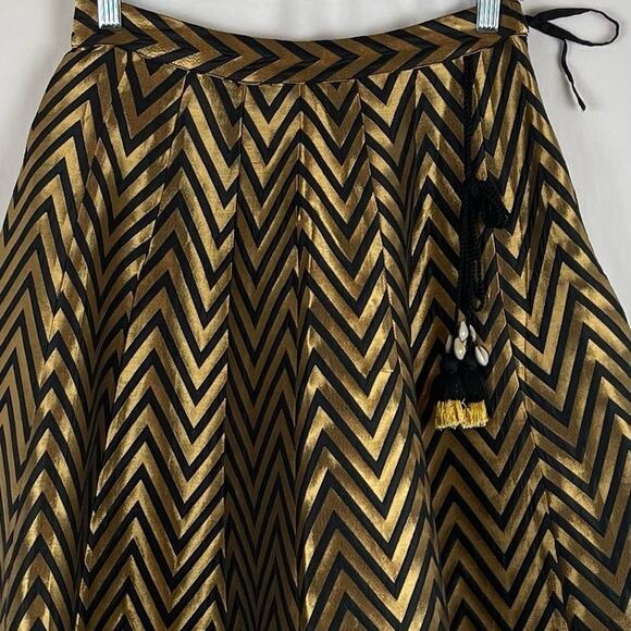 Gajra Gang Black W Metallic Bronze Chevron Event Party Maxi Skirt NWOT Size 8 - Picture 2 of 11